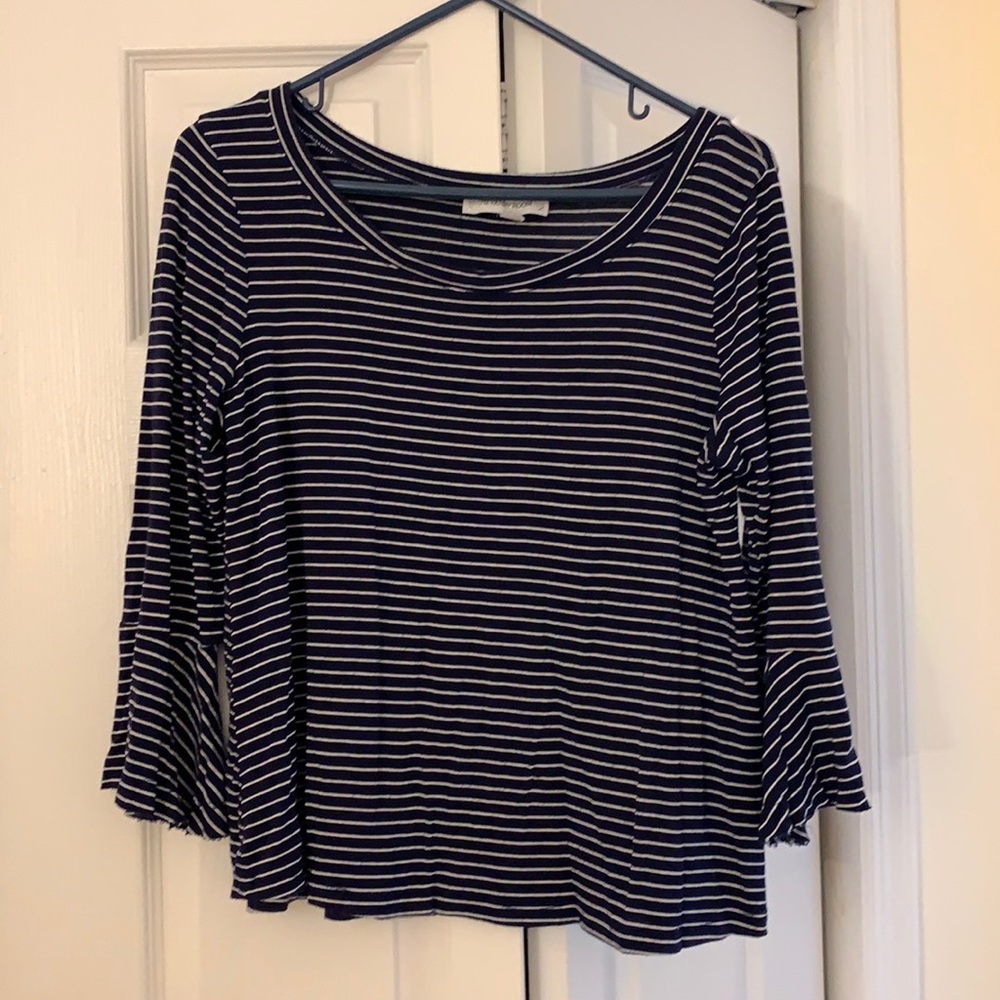 Navy bell sleeve stripe top